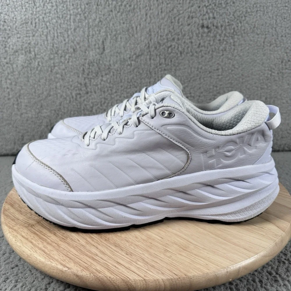 Hoka Bondi SR Mens 11.5 White Leather Work Industry Shoes Non Slip 1110520 WWH